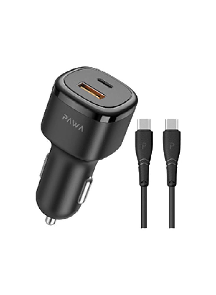شاحن سيارة USB-C مع كابل Type-C إلى Type-C، محول سيارة 35W PD ذو منفذين (Type-C و Type A)، متوافق مع سلسلة iPhone 17/16/15/14، سلسلة Samsung Galaxy S23/S22/S21، iPad Pro، AirPods، هواوي والمزيد.
